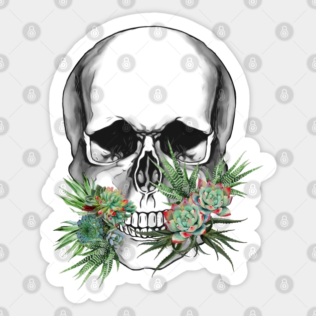 Sugar skull with succulents plants, cool funny cute mask Sticker by Collagedream